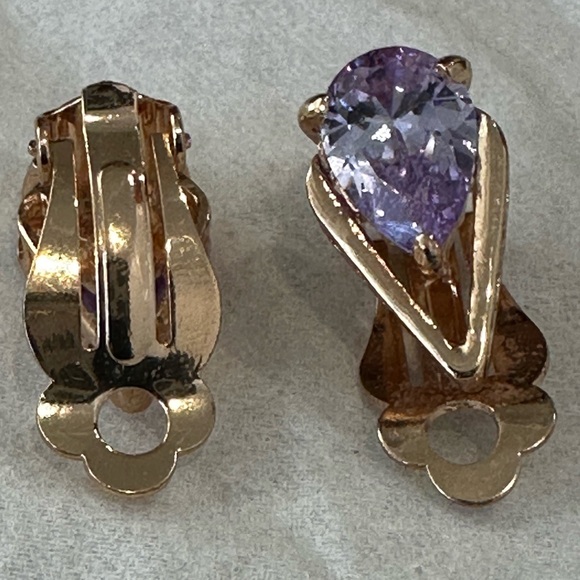 Vintage Gold toned and Purple Teardrop Earrings
